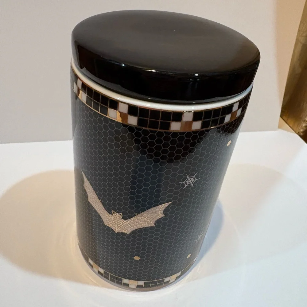 Anthropologie Medium Canister Black and White Bistro Halloween Treat Jar - Picture 2 of 9